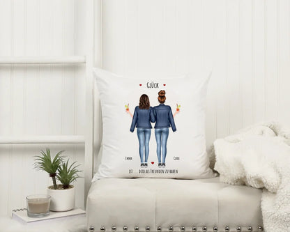 2 beste Freundinnen - GLÜCK Dich als Freundin zu haben - Personalisiertes Geschenk Kissen