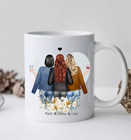 Geschenk personalisierte Tasse mit 3 Freundinnen / Frauen Geburtstagsgeschenk, Weihnachtsgeschenk