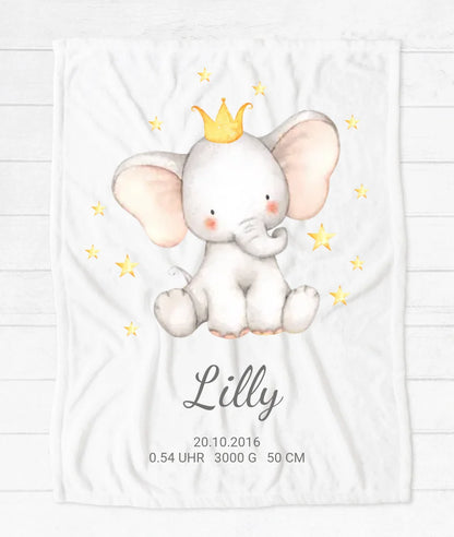 Personalisiertes Babygeschenk - Elefant Geburtsgeschenk Geburtsanzeige Decke - Babydecke Geschenk Geburt - Taufgeschenk