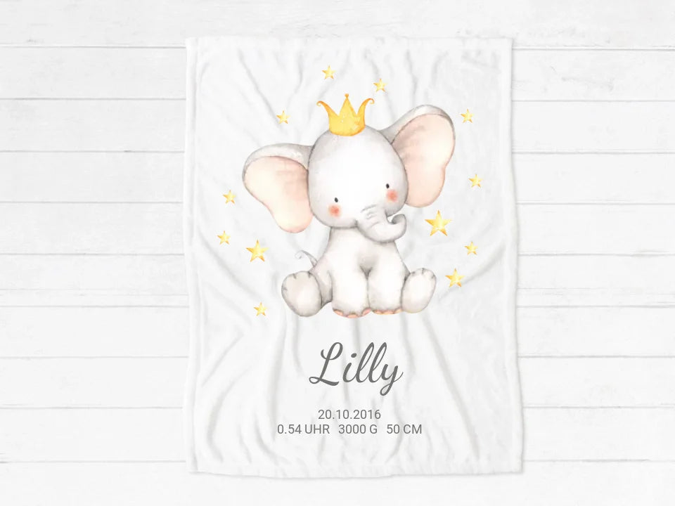 Personalisiertes Babygeschenk - Elefant Geburtsgeschenk Geburtsanzeige Decke - Babydecke Geschenk Geburt - Taufgeschenk