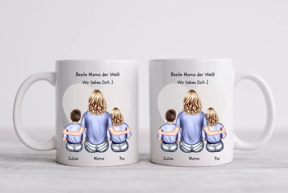 Muttertagsgeschenk - Personalisiertes Geschenk Tasse Muttertag - Mama Geburtstagsgeschenk mit 2 Kindern