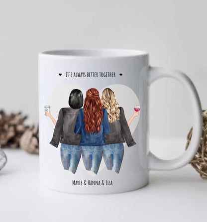 Personalsiertes beste Freunde Geschenk - 3 Beste Freundinnen Tasse - Geschenk Schwester, Mama, Kollegin - Geburtstagsgeschenk, Ostergeschenk