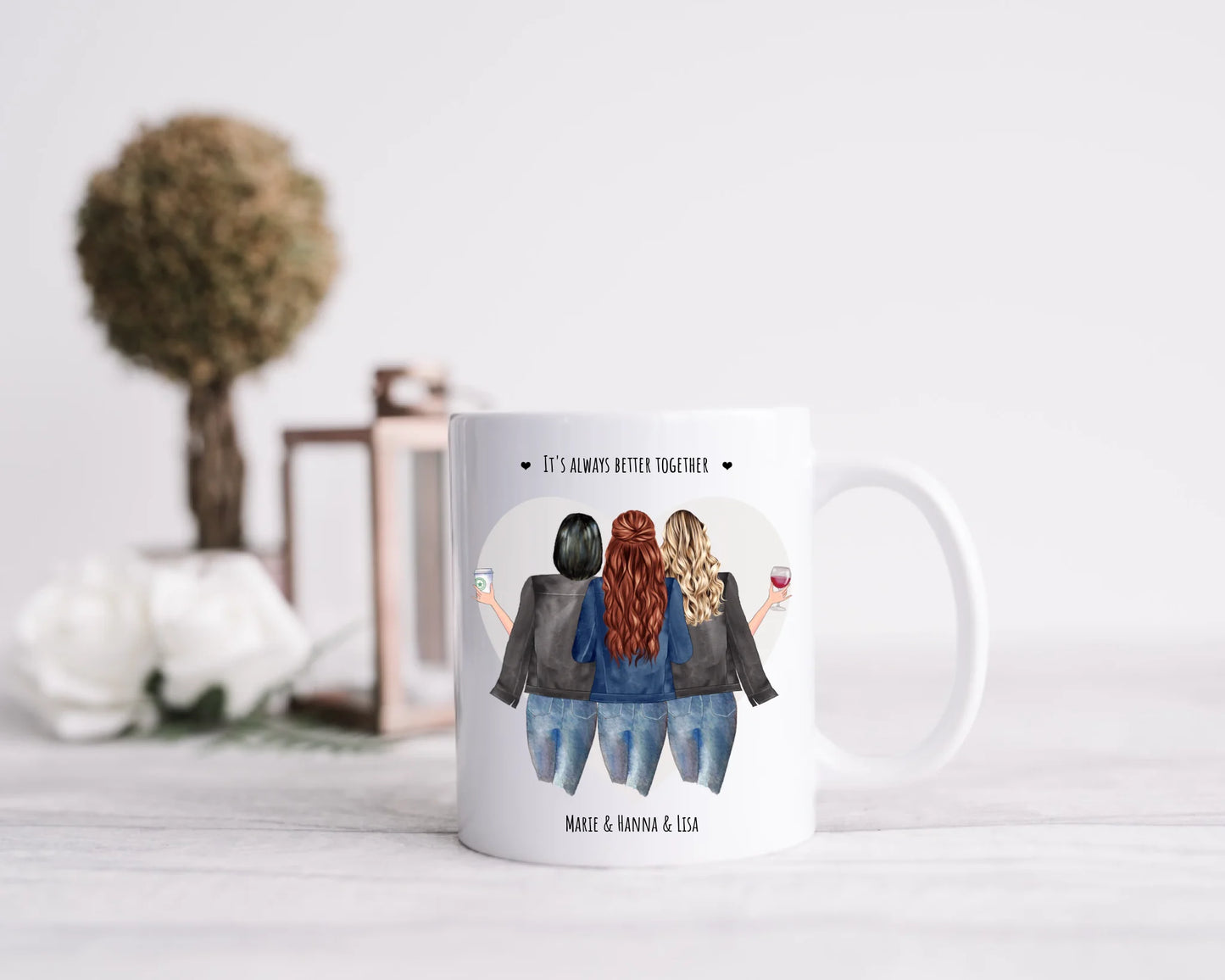 Personalsiertes beste Freunde Geschenk - 3 Beste Freundinnen Tasse - Geschenk Schwester, Mama, Kollegin - Geburtstagsgeschenk, Ostergeschenk