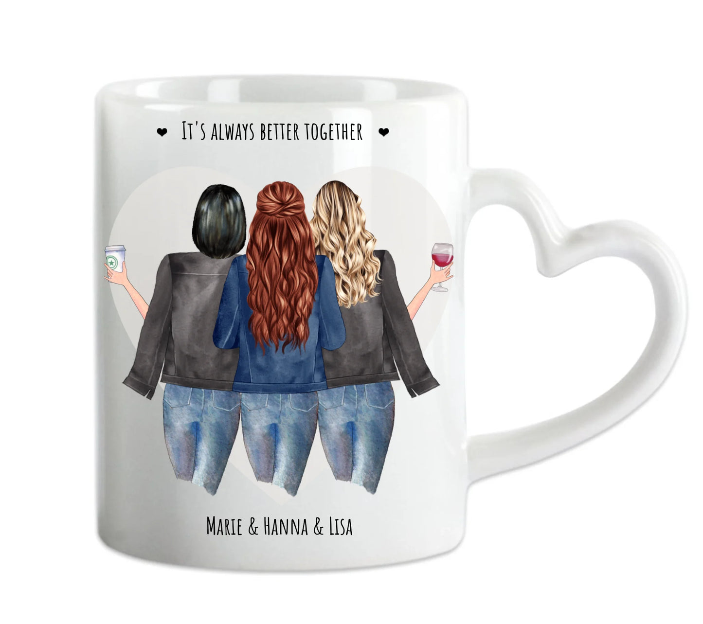 Personalsiertes beste Freunde Geschenk - 3 Beste Freundinnen Tasse - Geschenk Schwester, Mama, Kollegin - Geburtstagsgeschenk, Ostergeschenk