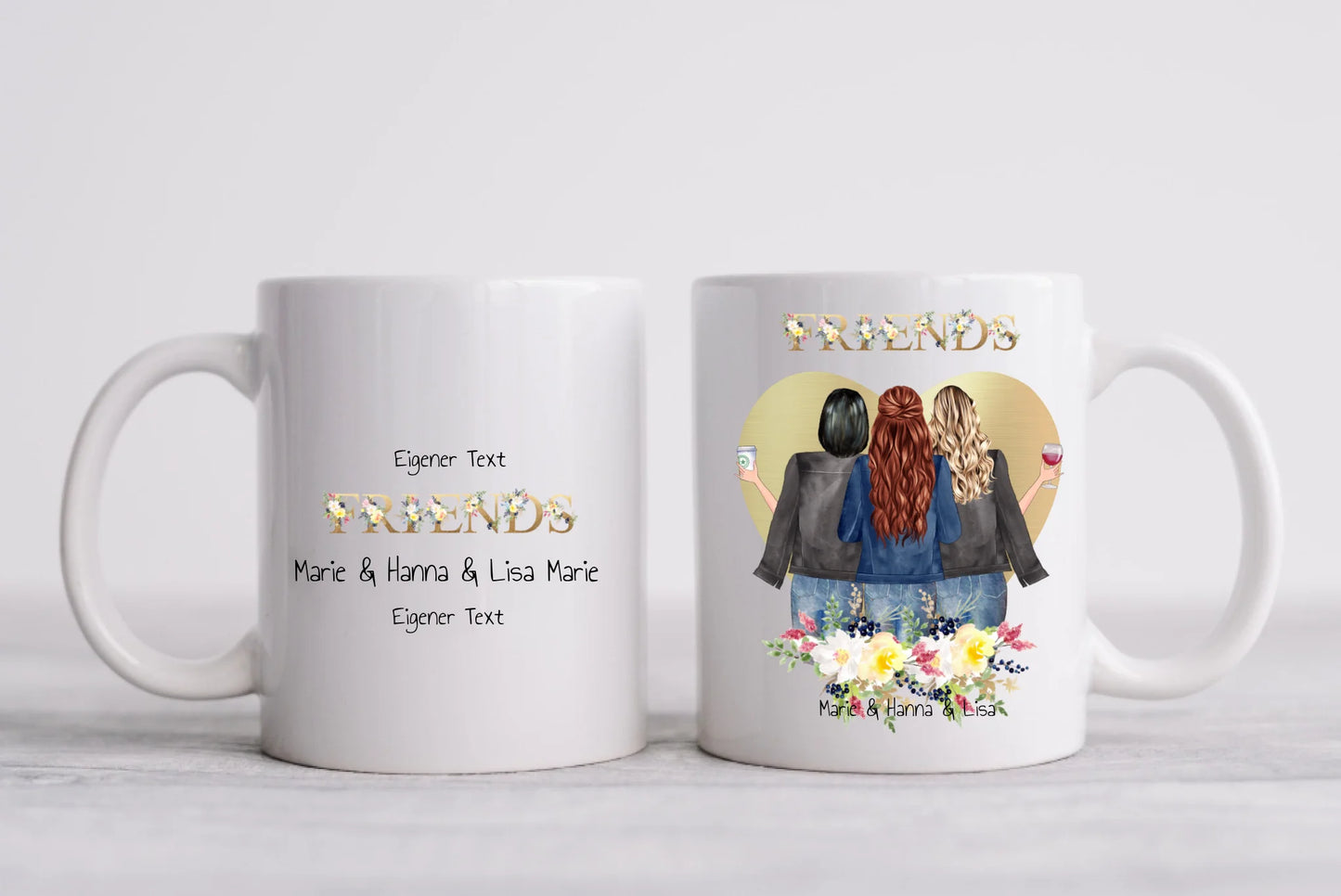 Personalisiertes Geschenk Tasse 3 Beste Freundinnen, Kaffeebecher, Geschenkidee Freundin, Weihnachtsgeschenk Schwester