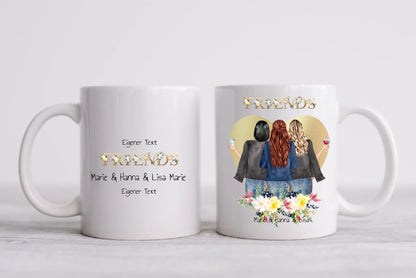 Personalisiertes Geschenk Tasse 3 Beste Freundinnen, Kaffeebecher, Geschenkidee Freundin, Weihnachtsgeschenk Schwester