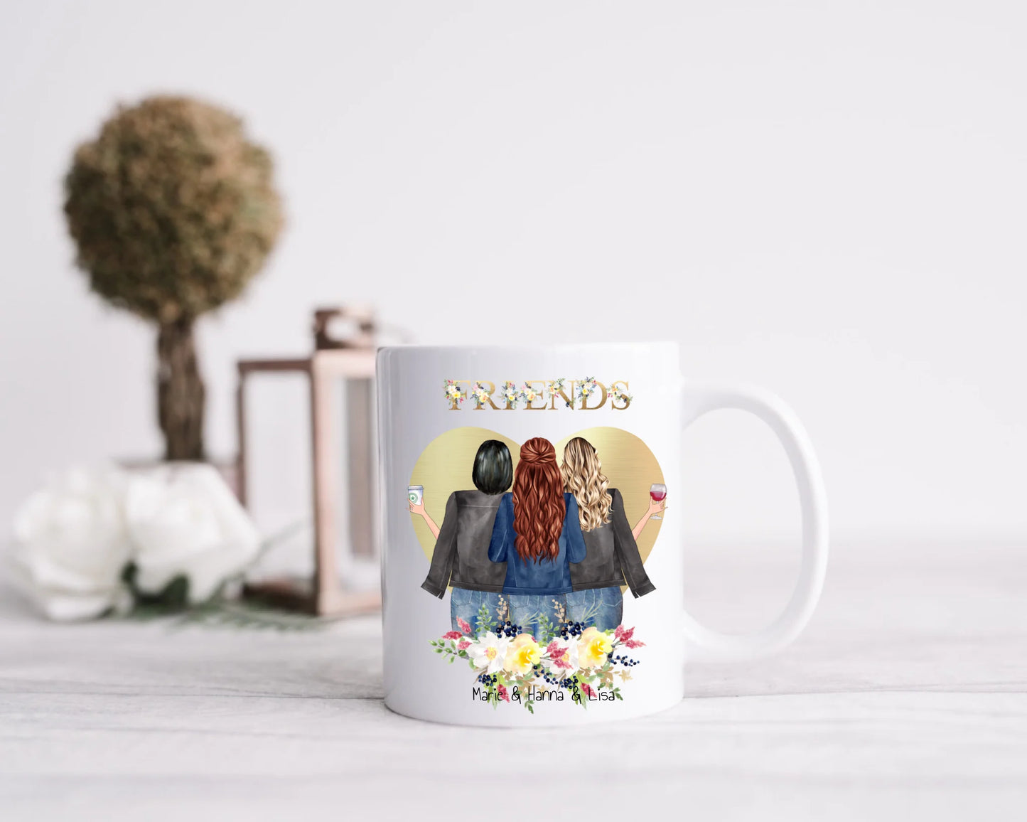 Personalisiertes Geschenk Tasse 3 Beste Freundinnen, Kaffeebecher, Geschenkidee Freundin, Weihnachtsgeschenk Schwester