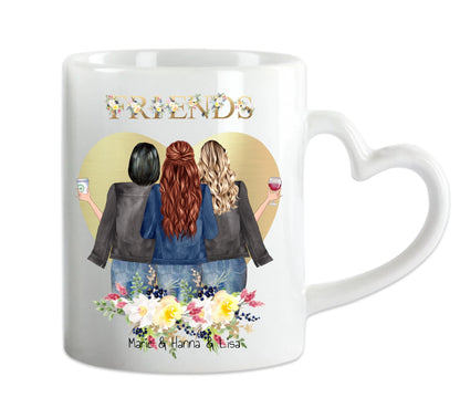 Personalisiertes Geschenk Tasse 3 Beste Freundinnen, Kaffeebecher, Geschenkidee Freundin, Weihnachtsgeschenk Schwester
