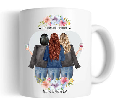 Personalisierte Tasse Geschenk beste Freundin - Tasse 3 Freundinnen - Kaffeebecher Geschenk Geburtstag