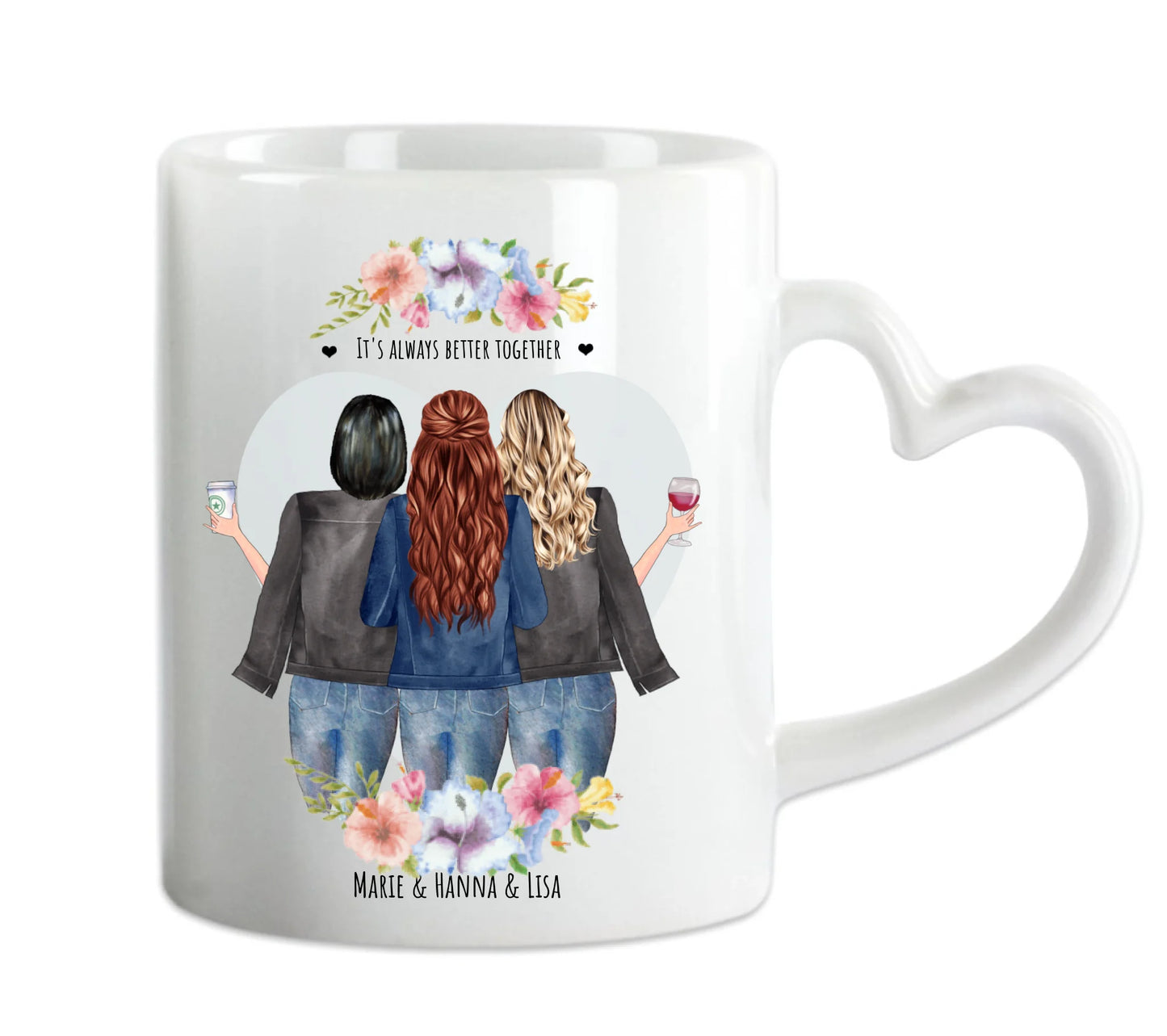 Personalisierte Tasse Geschenk beste Freundin - Tasse 3 Freundinnen - Kaffeebecher Geschenk Geburtstag