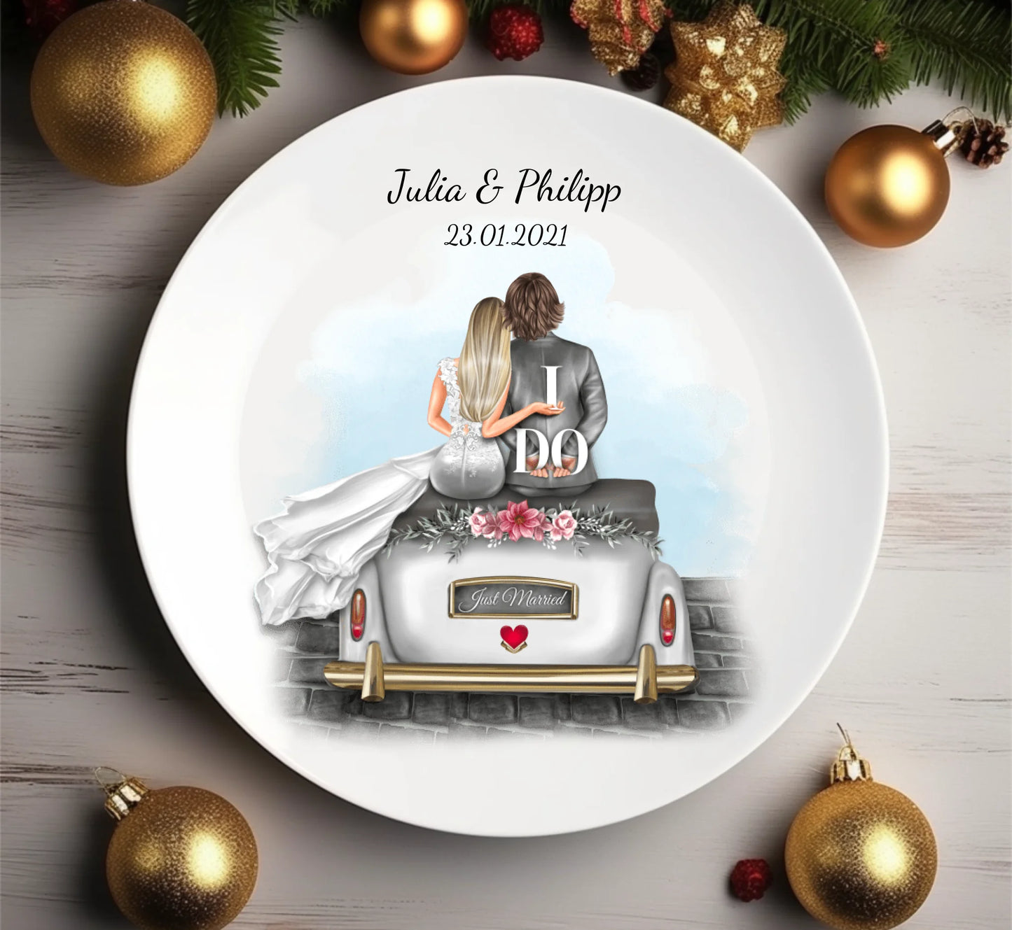 Personalisiertes Geschenk Hochzeitsteller, Hochzeitsauto,  Hochzeitsgeschenk, Geburtstagsgeschenk, als perfektes Geschenk zur Hochzeit