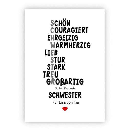 Beste Schwester personalisiertes Geschenk Schwester Poster - Zeitraum-Kunstdruck von Rika Handke