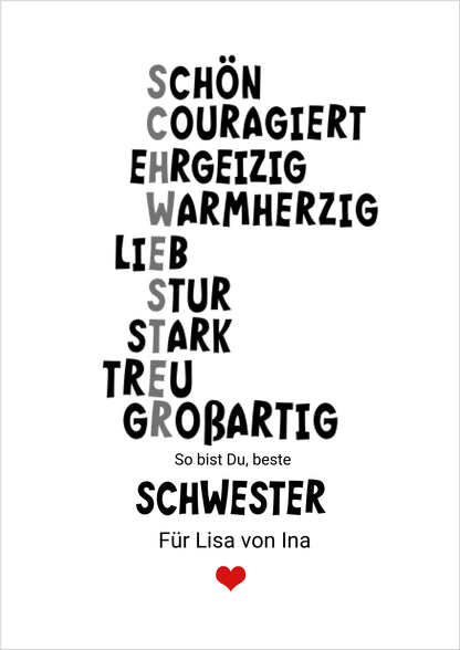 Beste Schwester personalisiertes Geschenk Schwester Poster - Zeitraum-Kunstdruck von Rika Handke