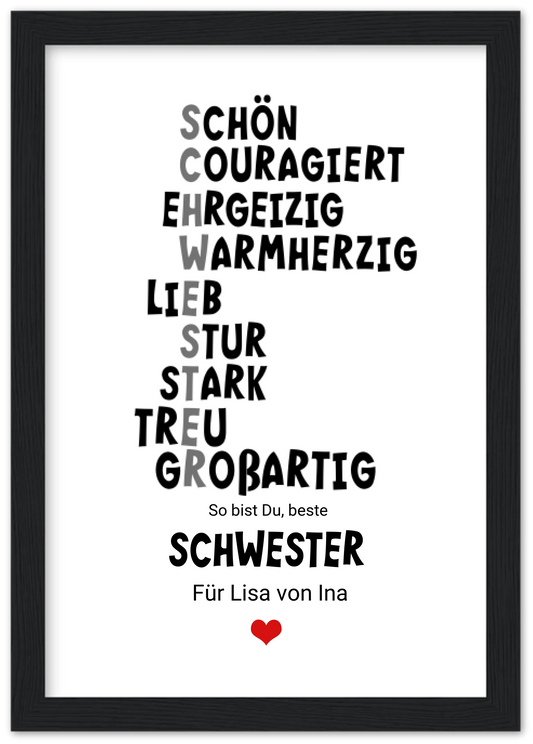 "Definition Schwester" personalisiertes Poster Geschenk Schwester | Bild Geburtstagsgeschenk | Zeitraum-Kunstdrucke