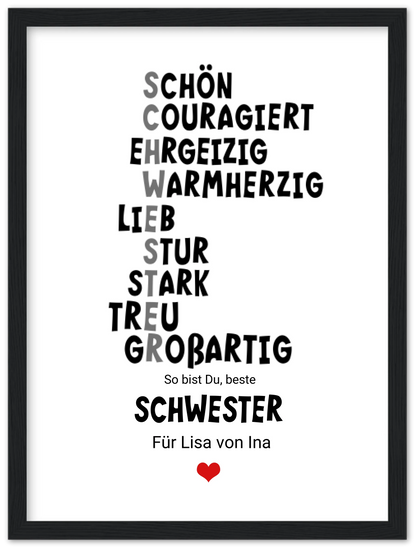 "Definition Schwester" personalisiertes Poster Geschenk Schwester | Bild Geburtstagsgeschenk | Zeitraum-Kunstdrucke