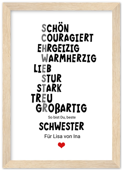 "Definition Schwester" personalisiertes Poster Geschenk Schwester | Geburtstagsgeschenk | Zeitraum-Kunstdrucke