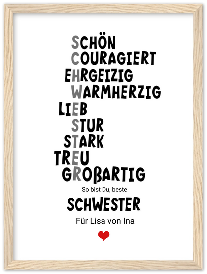 "Definition Schwester" personalisiertes Poster Geschenk Schwester | Bild Geburtstagsgeschenk | Zeitraum-Kunstdrucke