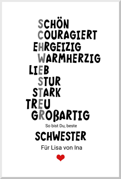 "Definition Schwester" personalisiertes Poster Geschenk Schwester | Bild Geburtstagsgeschenk | Zeitraum-Kunstdrucke