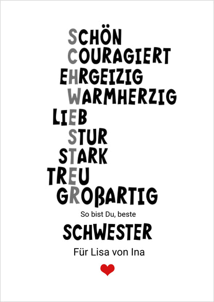 "Definition Schwester" personalisiertes Poster Geschenk Schwester | Bild Geburtstagsgeschenk | Zeitraum-Kunstdrucke