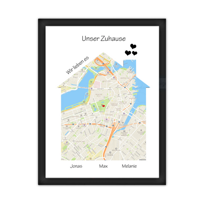 "Unser Zuhause" Poster als Einzugsgeschenk in Wohnung, Haus, Richtfest