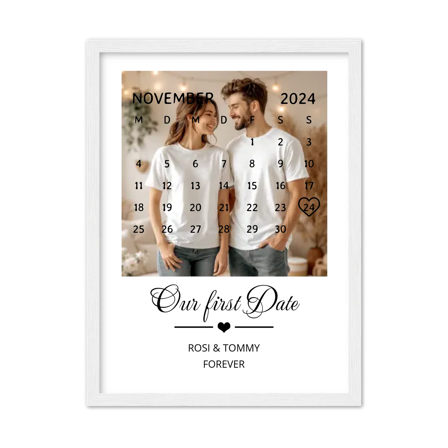 "OUR FIRST DATE" Kalender Fotoposter für Paare | Personalisiertes Geschenk Valentinstag | Hochzeitstag | Jahrestag