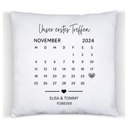 Our first date - Personalisiertes Kissen mit Namen und Datum