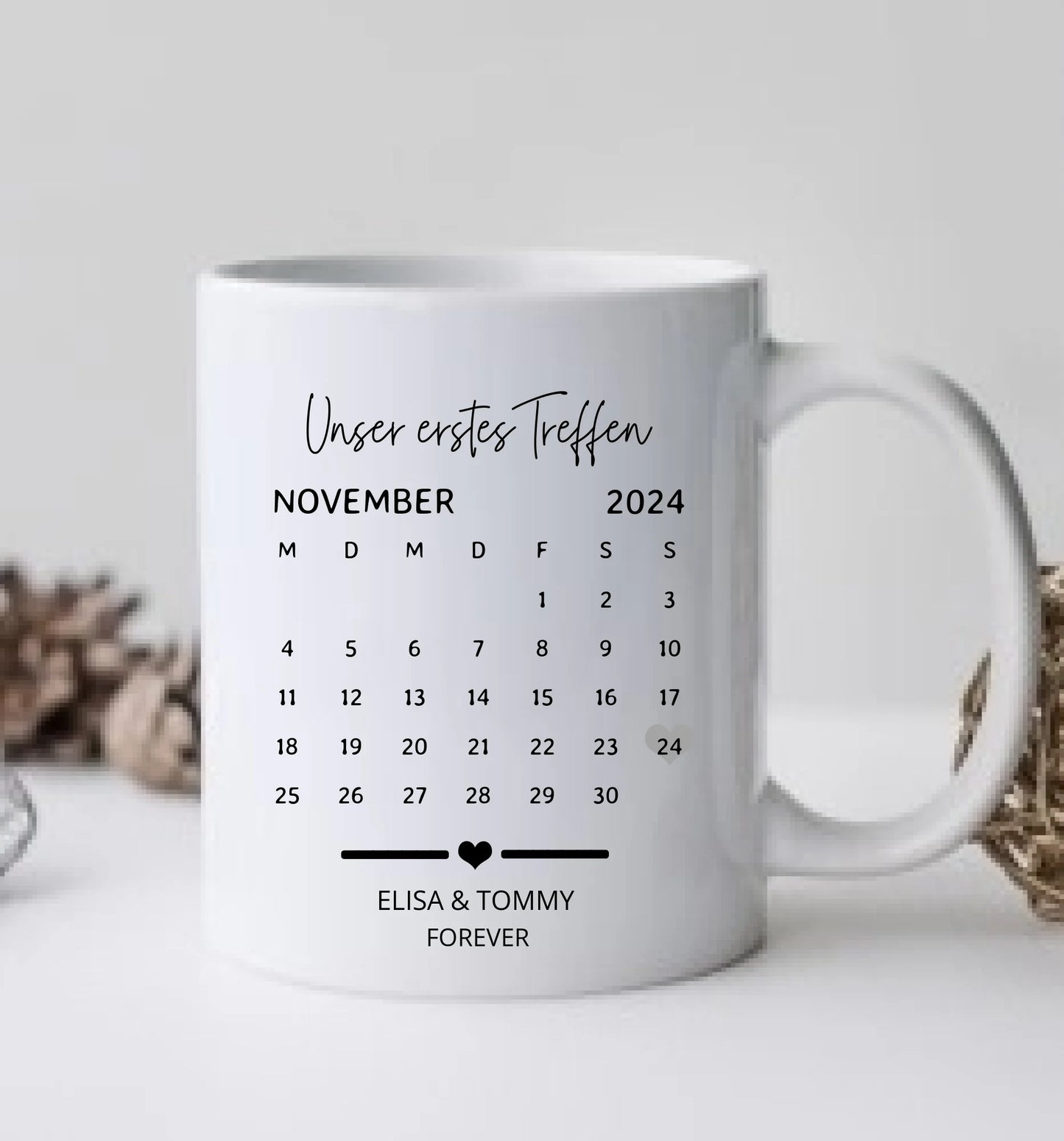 Our first Date Geschenk - personalisierte Tasse mit Datum im Kalender Style