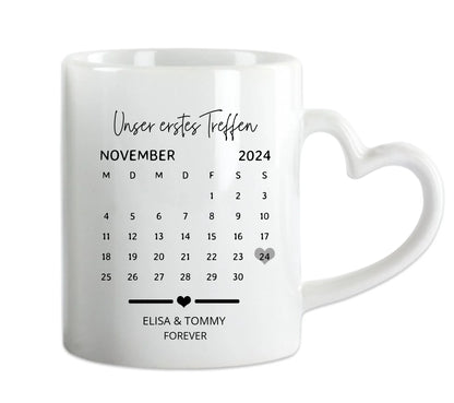 Our first Date Geschenk - personalisierte Tasse mit Datum im Kalender Style