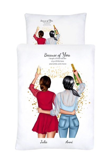 Personalisierte Bettwäsche für Pärchen, beste Freundinnen - Beste Freunde Geschenk als Geburtstagsgeschenk & Weihnachtsgeschenk