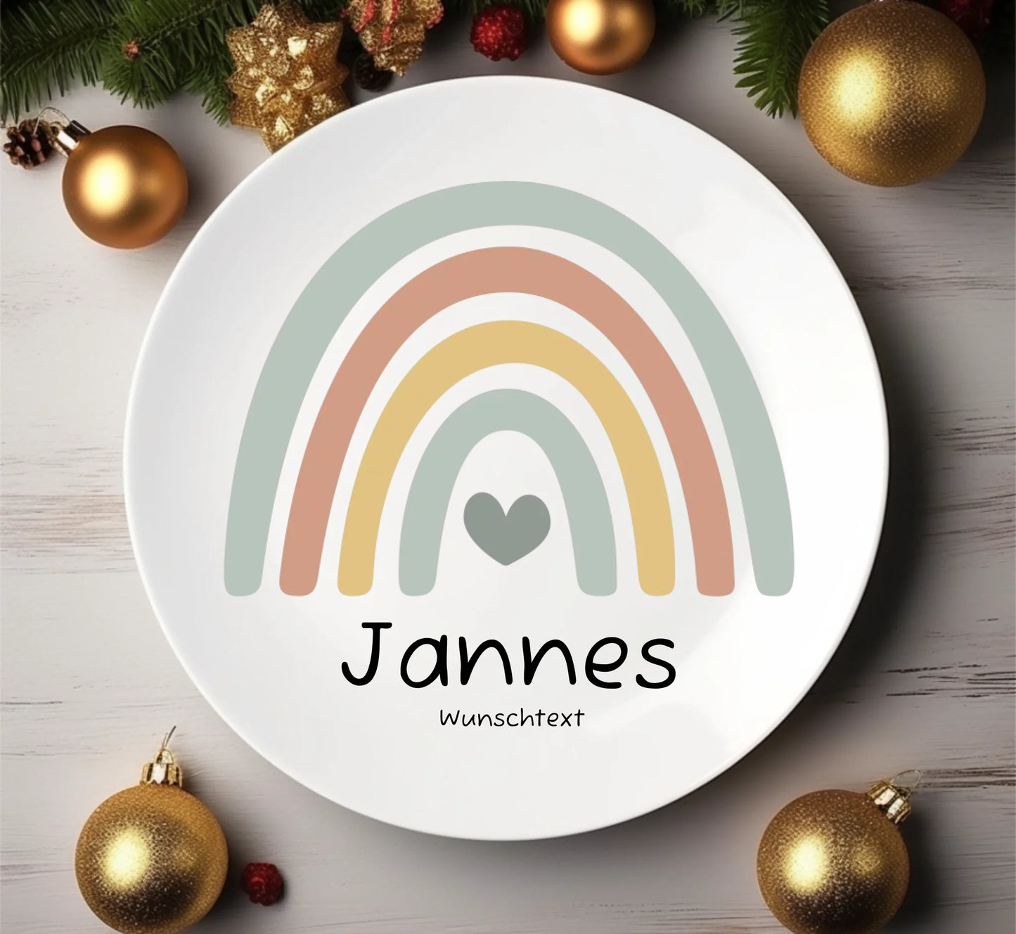Personalisierter Kinderteller Regenbogen Junge Kindergeschirr Teller | Geschenk 1. Geburtstag, Einschulung