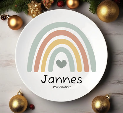 Personalisierter Kinderteller Regenbogen Junge Kindergeschirr Teller | Geschenk 1. Geburtstag, Einschulung