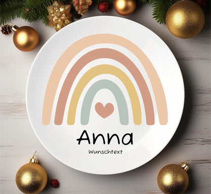 Personalisierter Kinderteller Regenbogen Mädchen Kindergeschirr Teller | Geschenk 1. Geburtstag, Einschulung