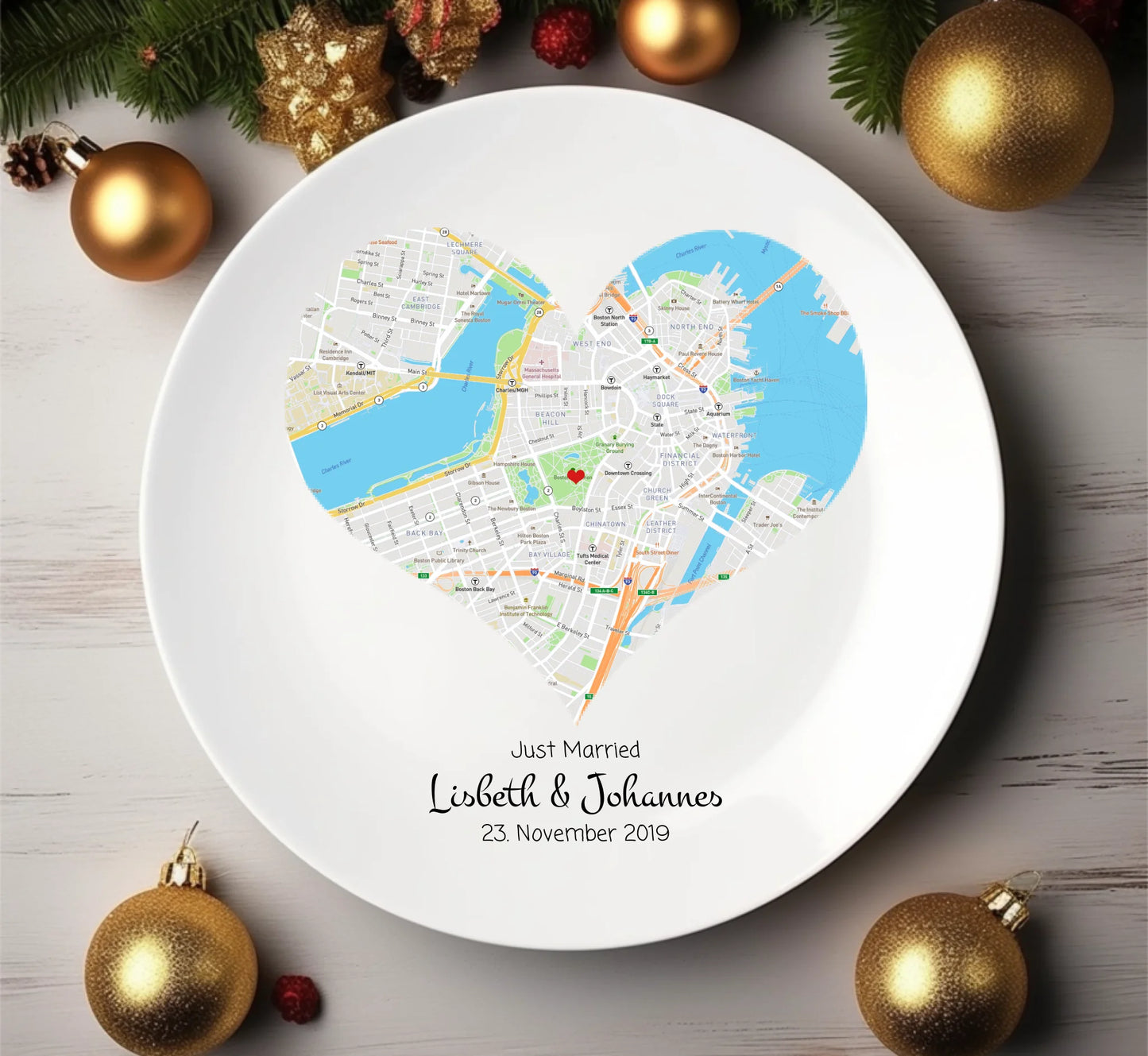 Personalisierter Hochzeitsteller Herz mit Namen & Datum, Geschenk zur Hochzeit, Geschenk Brautpaar, ideal als Gästeteller