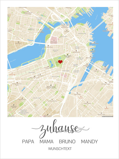 Zuhause Poster - Koordinaten Bild personalisiert - Geschenk Stadtkarte Einzugsgeschenk