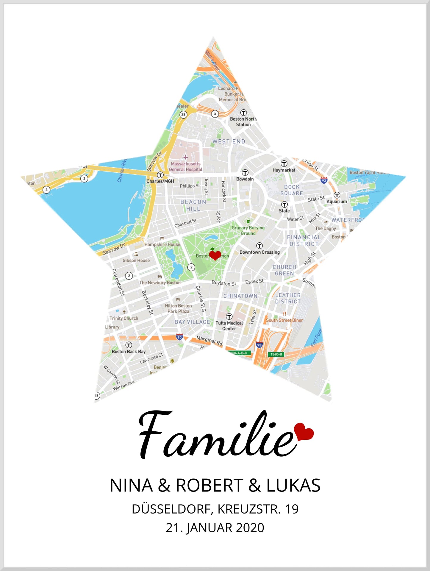Geschenk Familie Poster personalisiert | Stern Stadtkarten Poster | Wohnort Familie | Geschenk Einzug, Hochzeit Hochzeitstag, Jahrestag, Verlobung
