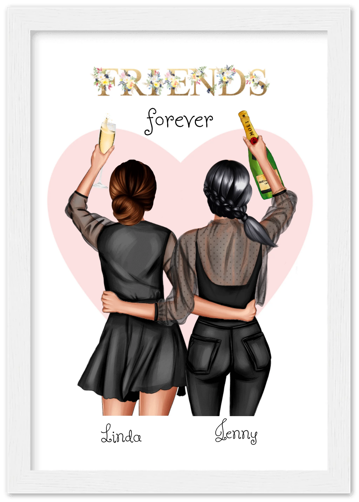 2 Beste Freundinnen Poster gerahmt - 2 Beste Freundinnen Bild personalisiertes Geschenk - Geburtstagsgeschenk - Weihnachtsgeschenk