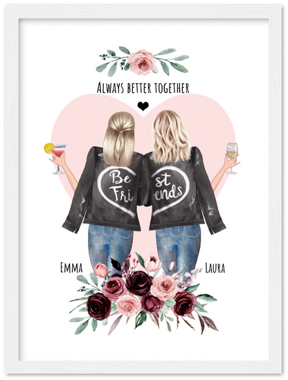 2 Beste Freundinnen Poster gerahmt - 2 Beste Freundinnen Bild personalisiertes Geschenk - Geburtstagsgeschenk - Ostergeschenk
