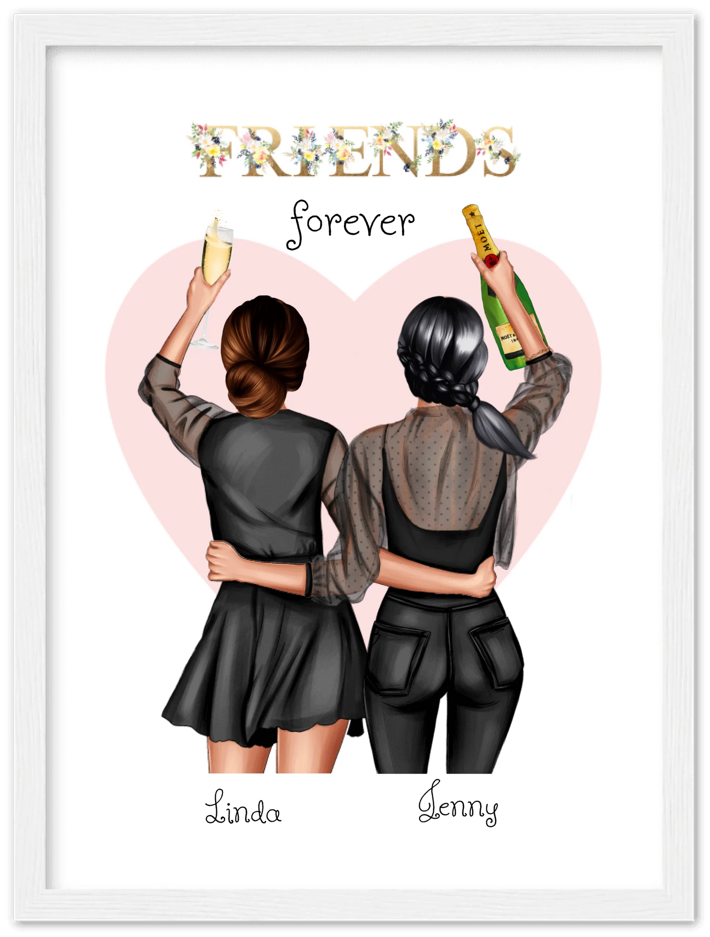 2 Beste Freundinnen Poster gerahmt - 2 Beste Freundinnen Bild personalisiertes Geschenk - Geburtstagsgeschenk - Weihnachtsgeschenk