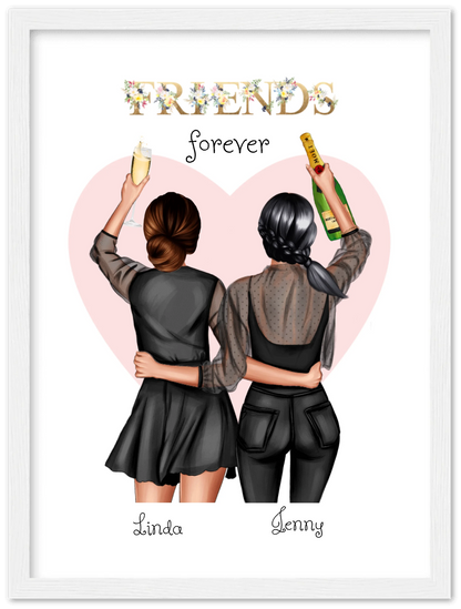 2 Beste Freundinnen Poster gerahmt - 2 Beste Freundinnen Bild personalisiertes Geschenk - Geburtstagsgeschenk - Weihnachtsgeschenk