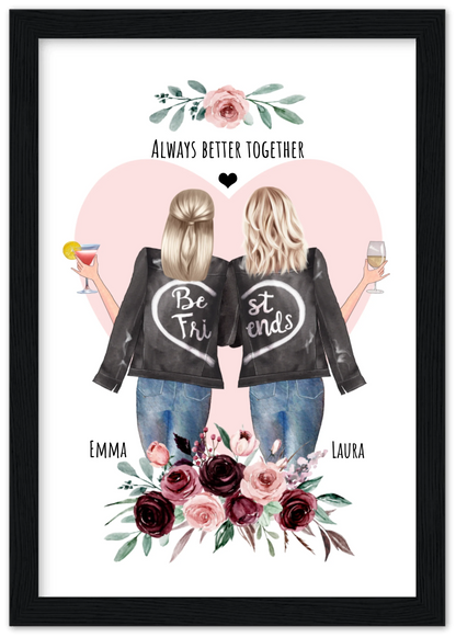 2 Beste Freundinnen Poster gerahmt - 2 Beste Freundinnen Bild personalisiertes Geschenk - Geburtstagsgeschenk - Ostergeschenk