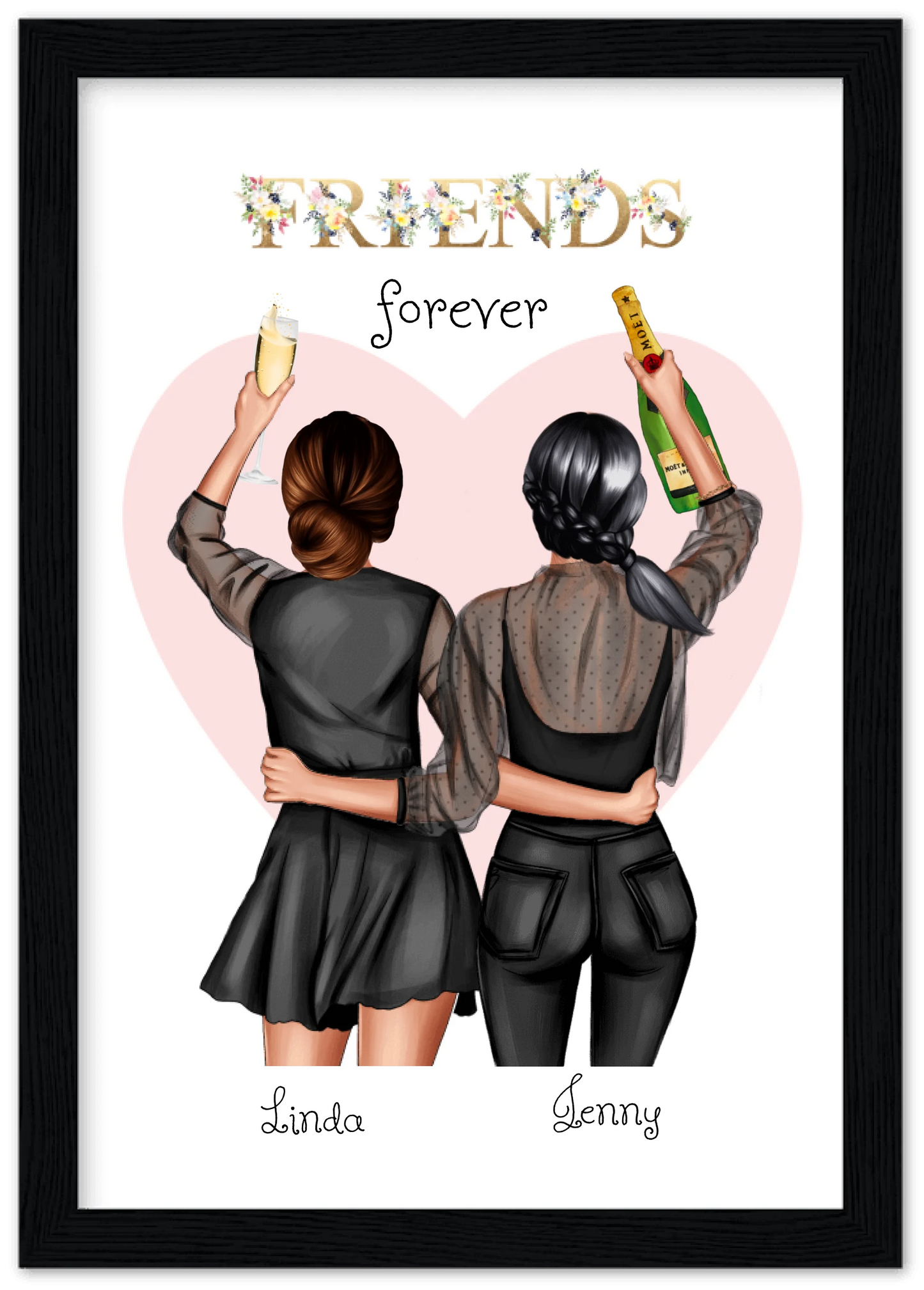 2 Beste Freundinnen Poster gerahmt - 2 Beste Freundinnen Bild personalisiertes Geschenk - Geburtstagsgeschenk - Weihnachtsgeschenk