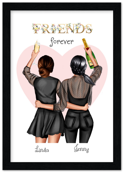 2 Beste Freundinnen Poster gerahmt - 2 Beste Freundinnen Bild personalisiertes Geschenk - Geburtstagsgeschenk - Weihnachtsgeschenk