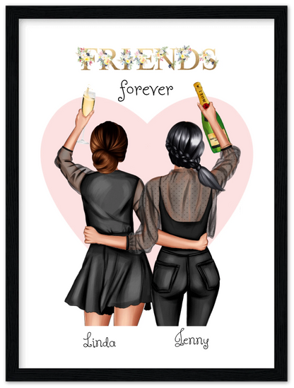 2 Beste Freundinnen Poster gerahmt - 2 Beste Freundinnen Bild personalisiertes Geschenk - Geburtstagsgeschenk - Weihnachtsgeschenk