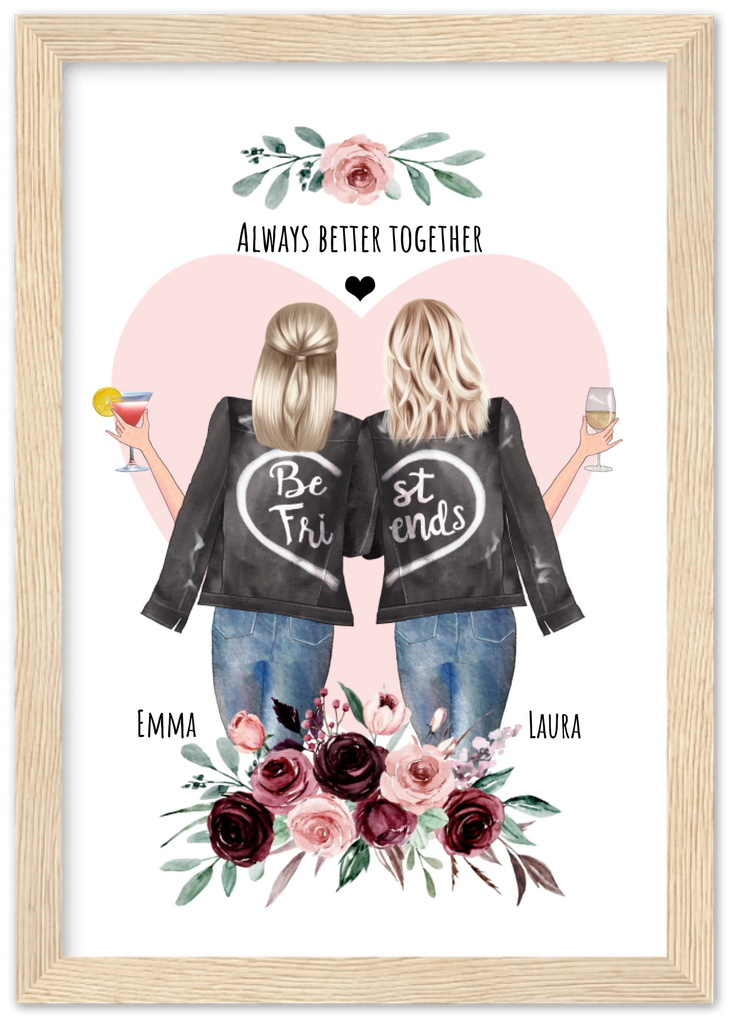 2 Beste Freundinnen Poster gerahmt - 2 Beste Freundinnen Bild personalisiertes Geschenk - Geburtstagsgeschenk - Ostergeschenk