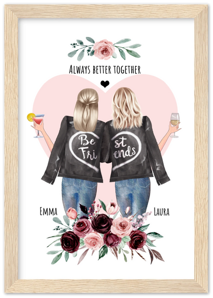 2 Beste Freundinnen Poster gerahmt - 2 Beste Freundinnen Bild personalisiertes Geschenk - Geburtstagsgeschenk - Ostergeschenk