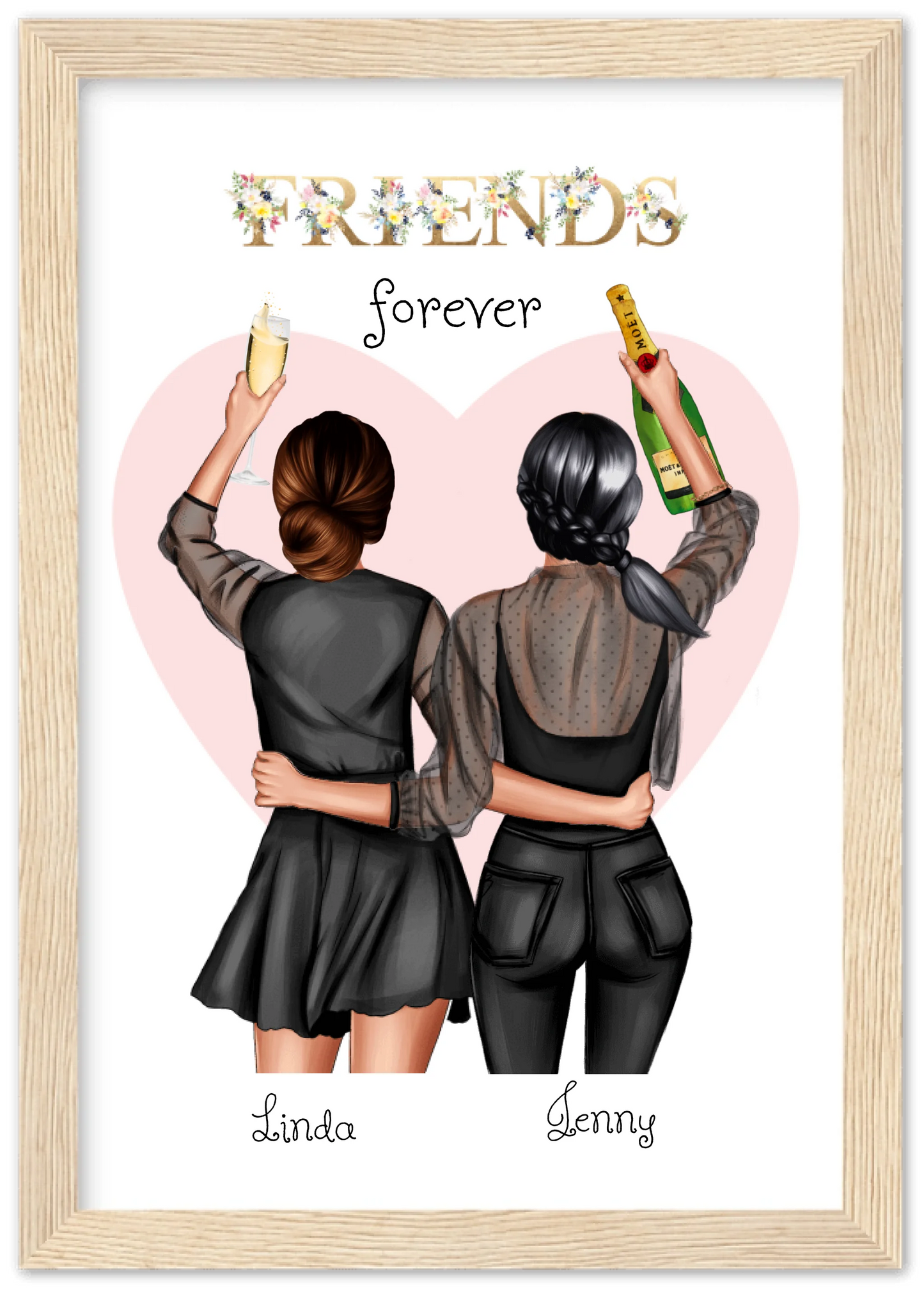 2 Beste Freundinnen Poster gerahmt - 2 Beste Freundinnen Bild personalisiertes Geschenk - Geburtstagsgeschenk - Weihnachtsgeschenk