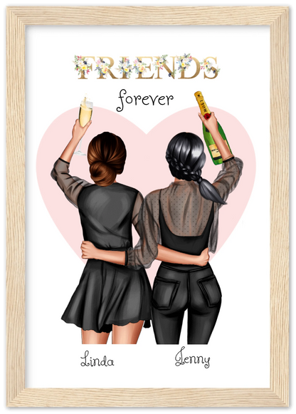 2 Beste Freundinnen Poster gerahmt - 2 Beste Freundinnen Bild personalisiertes Geschenk - Geburtstagsgeschenk - Weihnachtsgeschenk