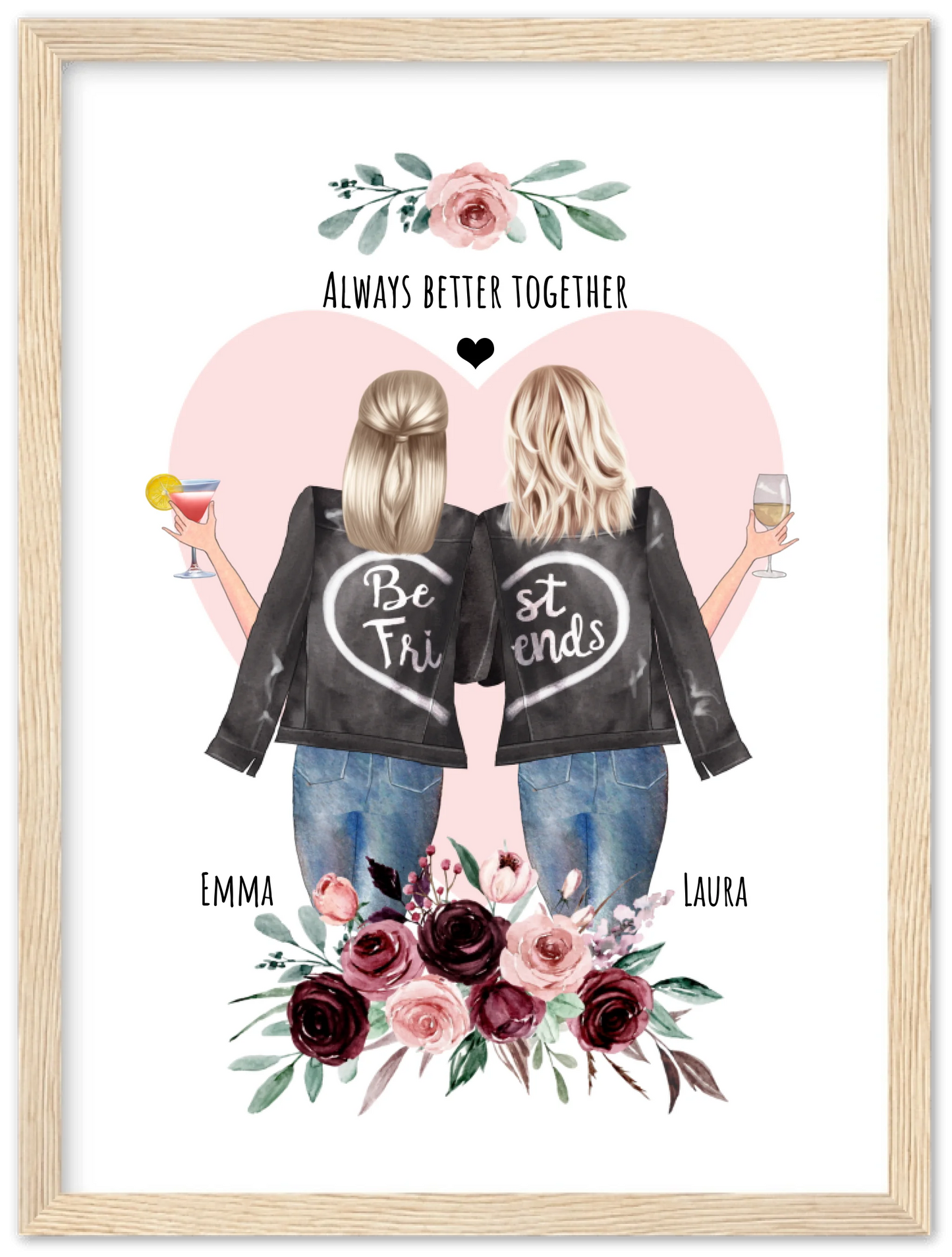 2 Beste Freundinnen Poster gerahmt - 2 Beste Freundinnen Bild personalisiertes Geschenk - Geburtstagsgeschenk - Ostergeschenk