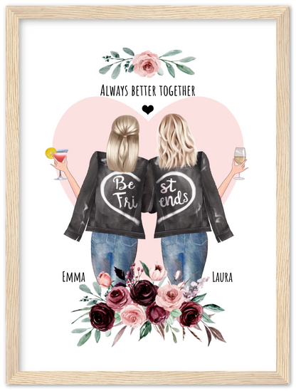 2 Beste Freundinnen Poster gerahmt - 2 Beste Freundinnen Bild personalisiertes Geschenk - Geburtstagsgeschenk - Ostergeschenk