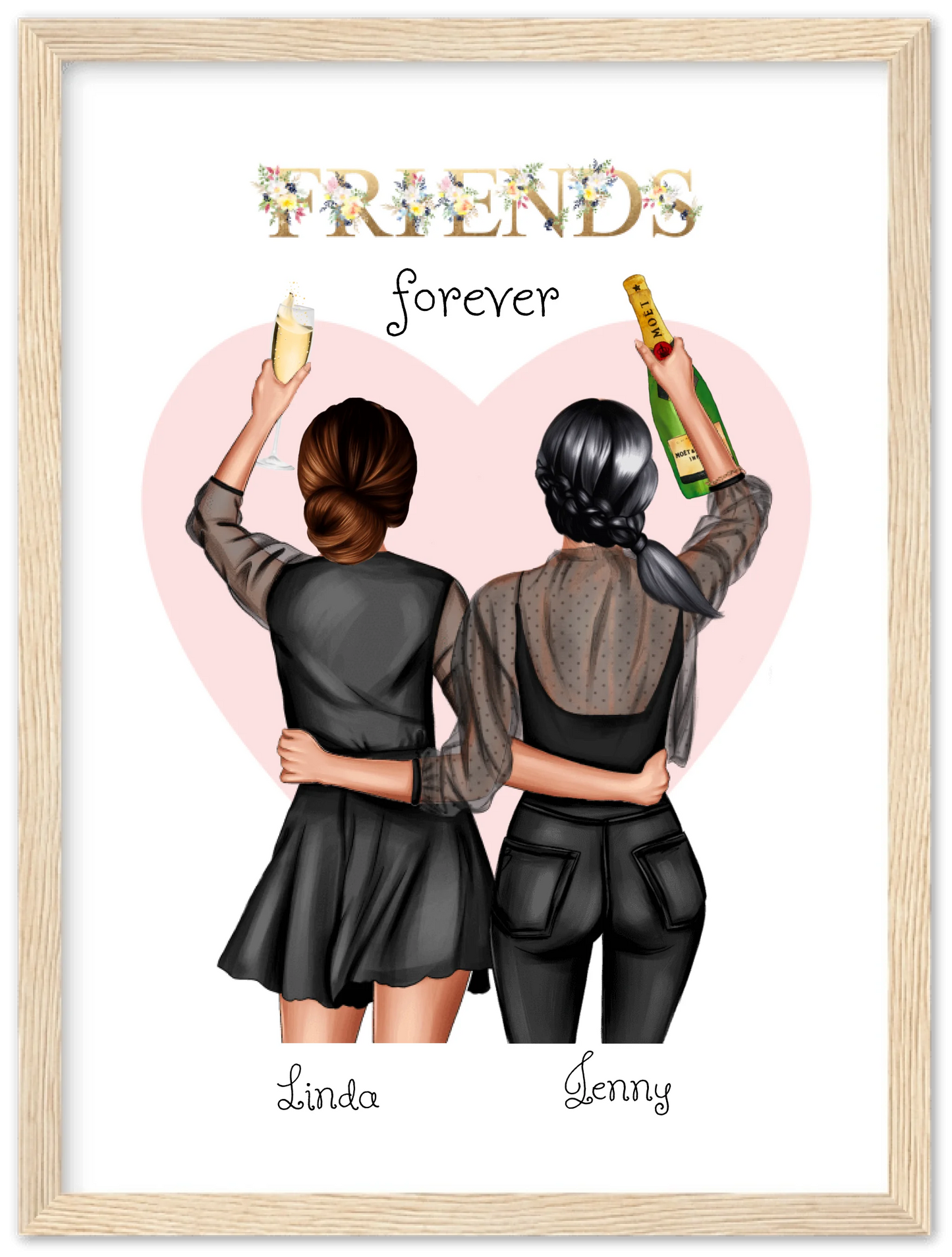 2 Beste Freundinnen Poster gerahmt - 2 Beste Freundinnen Bild personalisiertes Geschenk - Geburtstagsgeschenk - Weihnachtsgeschenk